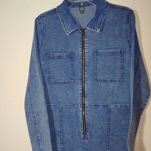 Wild Fable Stone Wash Collared Zip-front Denim Utility Jumpsuit Long Sleeve Sz L - Picture 4 of 10